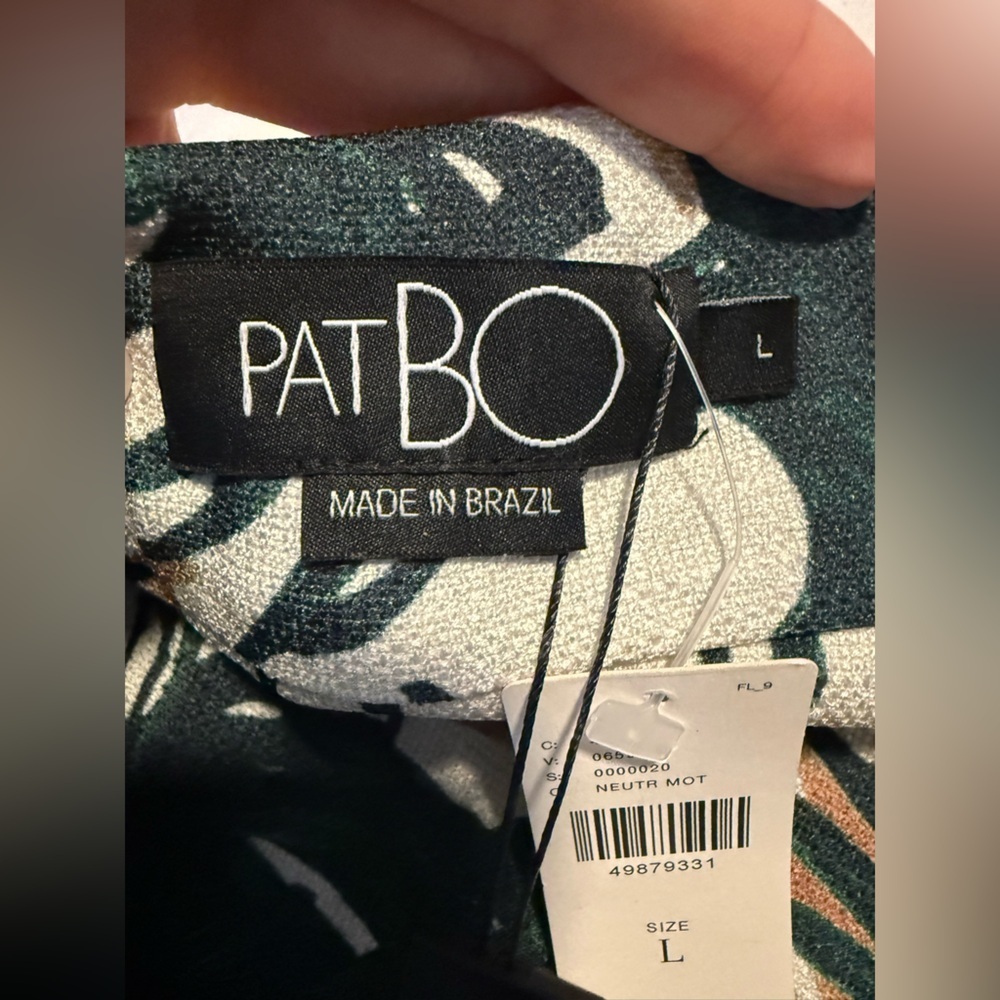 NWT PATBO Pua Ruffled Mesh-Panel Wrap Skirt Ivory/Green Palm Print Large - Picture 3 of 9